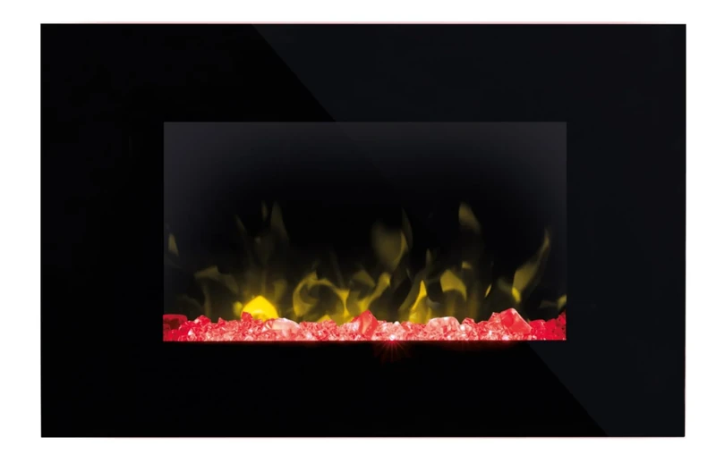 Dimplex Toluca Optiflame Electric Wall Fire, Black Glass Wall Mounting Fire with 4 Colour Themes, Acrylic Crystal Fuel Bed, 2kW Fan Heater with Thermostat, Sleep Timer and Remote Control