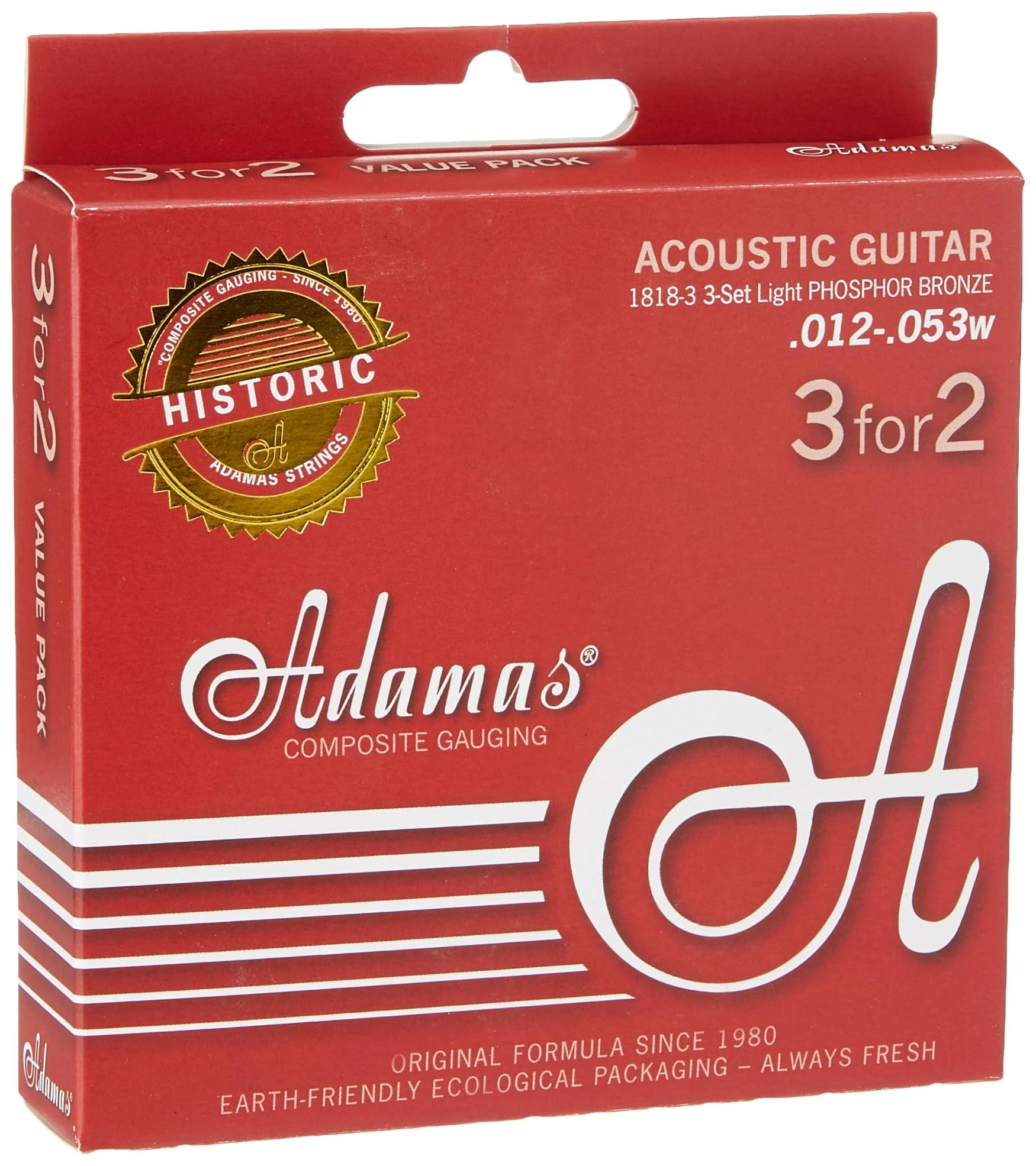 Adamas Strings for Acoustic Guitar Phosphor Bronze Historic Reissue Set of 3 Light .012 1818-3