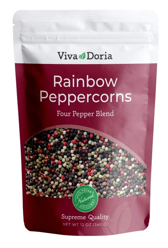 Viva Doria Rainbow Peppercorn Blend – Whole Black, Green, Pink, and White Peppercorns – 340g Refill for Grinders