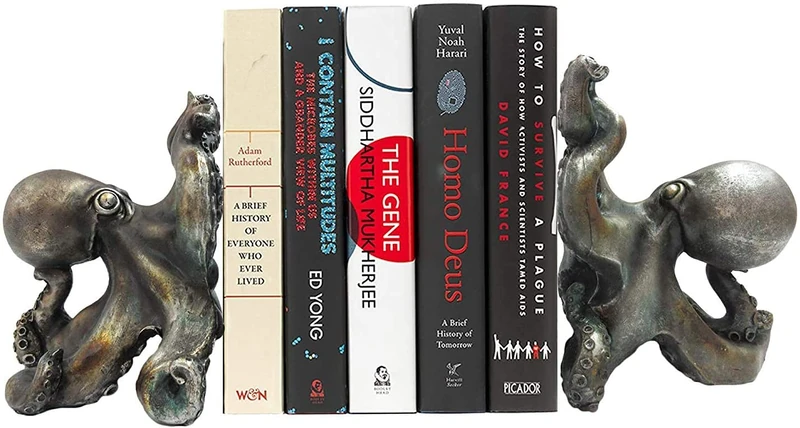 Ebros Nautical Coastal Sea Monster Octopus Bookends Set Statue in Faded Bronze Antique Finish 6.25" H Mythical Sea Giant Cthulhu Kraken Decorative Office Study-Room Library Desktop Decor Figurines - Image 1