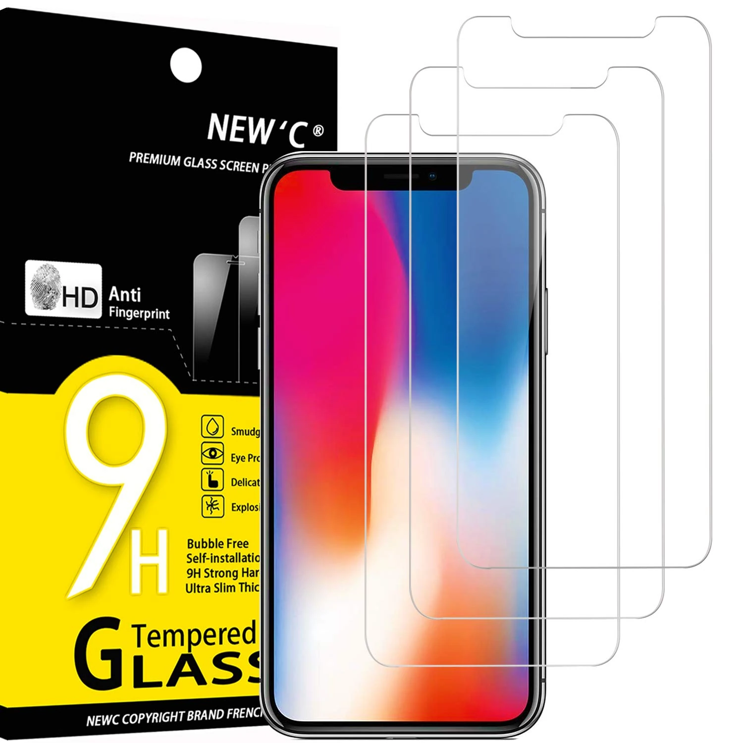 NEW'C 3 Pack Designed for iPhone 11 Pro and iPhone X and iPhone XS Screen Protector Enhanced Tempered Glass Protection, Case Friendly Anti Scratch Bubble Free Ultra Resistant