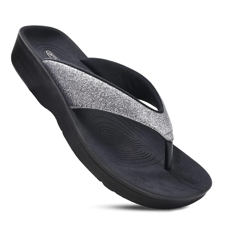 AEROTHOTIC Women's Comfortable Orthotic Flip-Flops Sandal (UK 6, Crystal Grey)