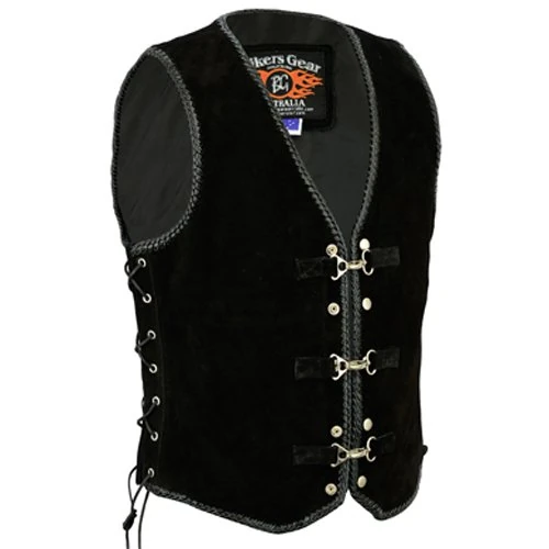 Bikers Gear Australia Braided Suede Leather Motorcycle Vest, Black, Size M