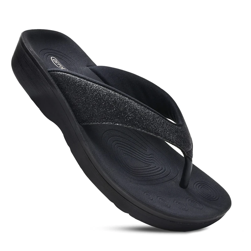 Women's Comfortable Orthotic Flip-Flops Sandal (UK 5, Crystal Black)