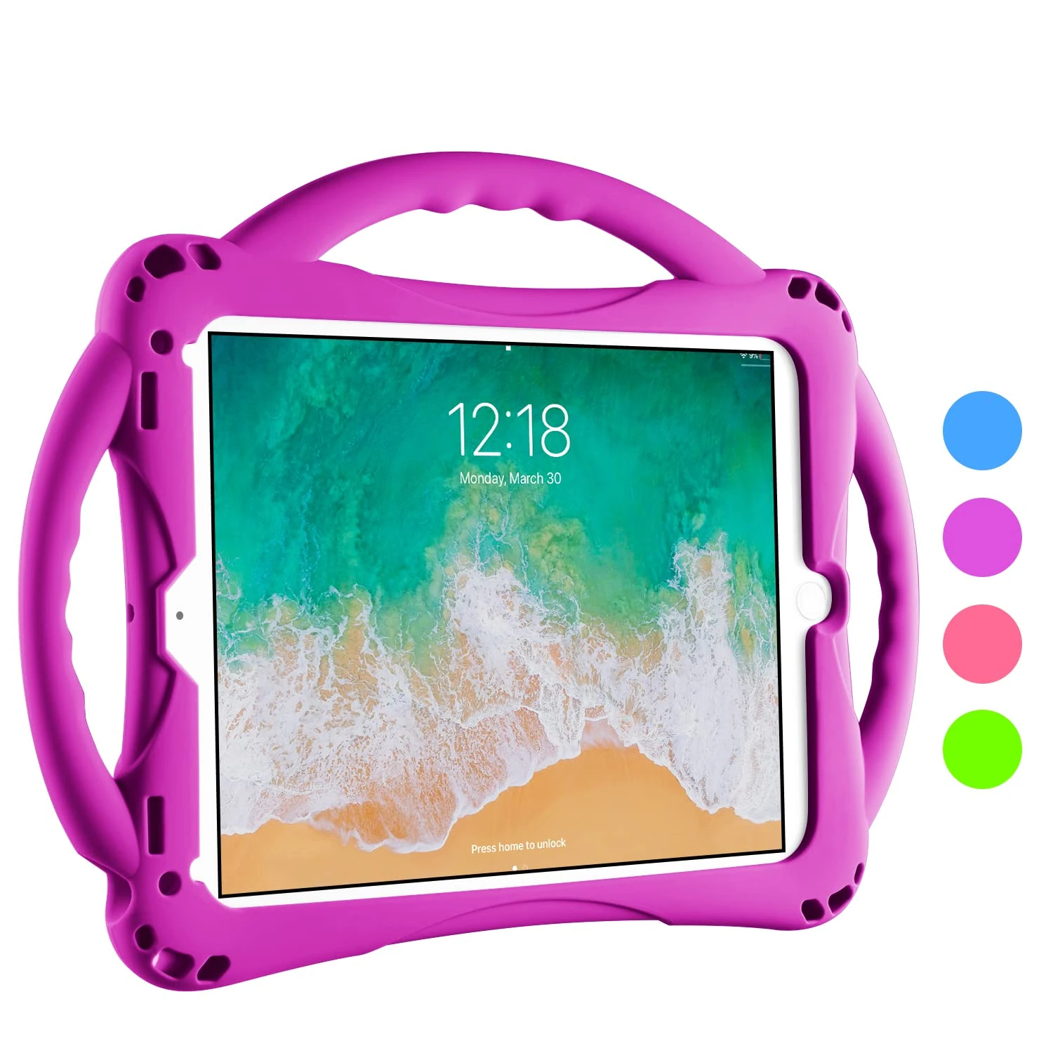 TopEsct Kids Case for iPad 6th/5th Gen, iPad Air/Air 2 & iPad Pro 9.7 inch, Built-in Handle Stand Comes with a Strap, Silicone Shockproof Protective Cover (Purple)