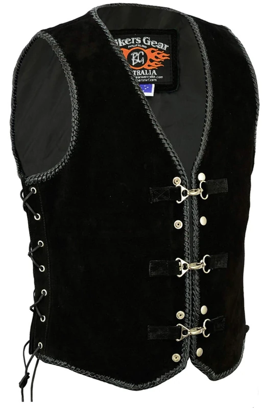 Bikers Gear Australia Braided Suede Leather Motorcycle Vest, Black, Size S
