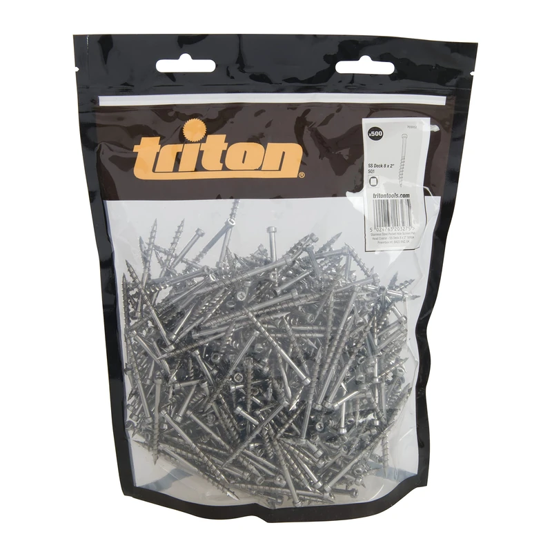 Triton Stainless Steel Pocket-Hole Screws Pan Head Coarse SS Deck 8 x 2" 500pk (703052)