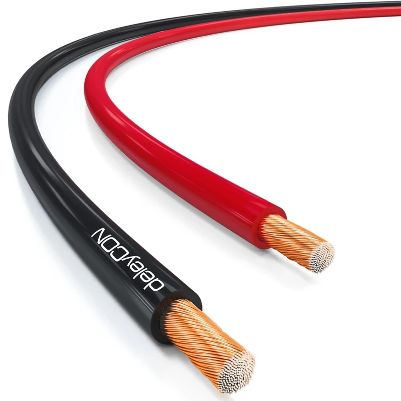 deleyCON 100m (328.08 ft.) Loudspeaker Cable 2x 2.5mm² Speaker Cable CCA Copper-Coated Aluminium 2x50x0.25m (82.02 ft.) m Filaments Polarity Marking - Red/Black
