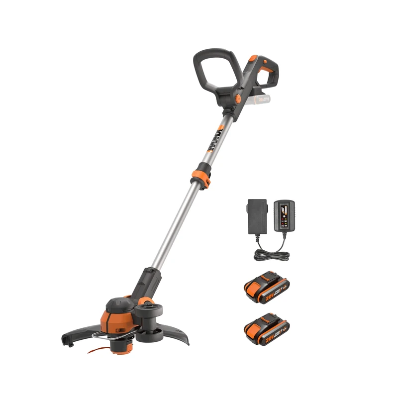 WORX WG163E 18V (20V MAX) Cordless Grass Trimmer With Command Feed And 2 Batteries Strimmer Line Strimmers Edge Cutter Black, Cutting width 30 cm, Line Diameter 1.65 mm