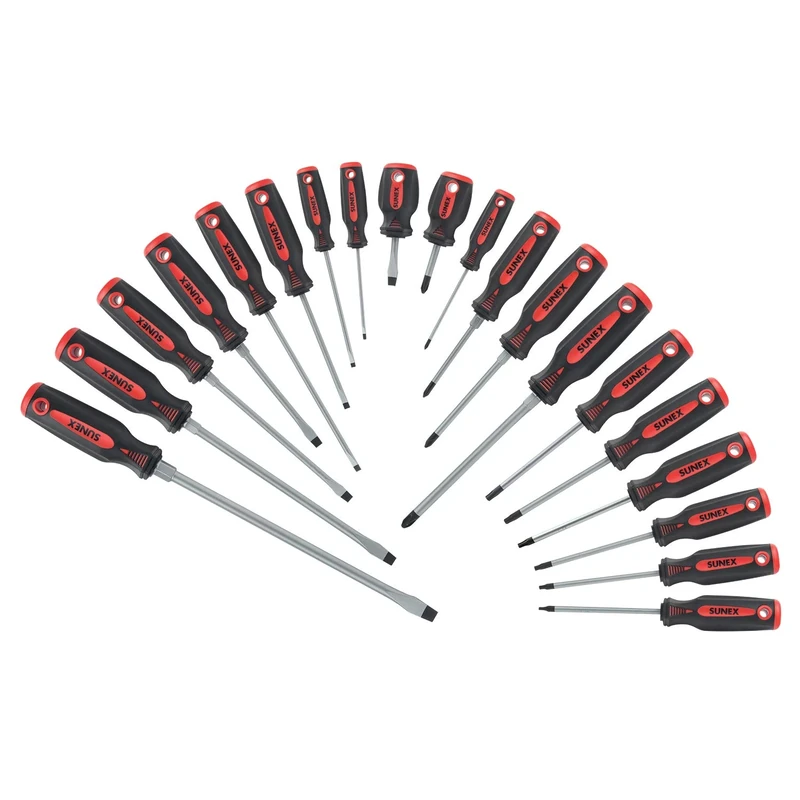 SUNEX Tools 1120SS Combination Screwdriver Set, 20Piece, Cabinet, Slotted, Philips, Torx, Flaking & Abrasion Resistant, Enhanced Durability, Comfortable Handle, Quick Reference, Bolster, Storage Tray