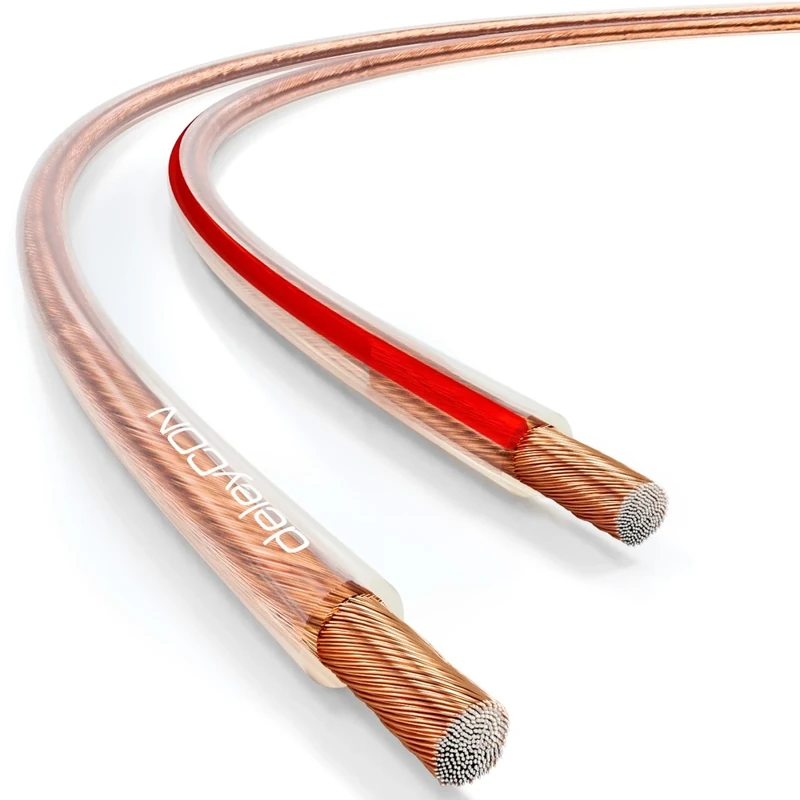 deleyCON Speaker Cable, 100m, 2 x 2.5mm², CCA Copper-Coated Aluminium, Transparent, Compatible with Loudspeakers, Hi-fi Receiver, Home Cinema System