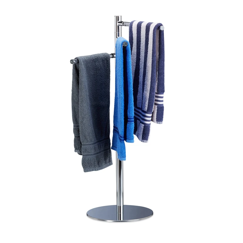 Relaxdays Towel Holder, Freestanding Towel Rack, Stainless Steel, 3 Swivel Rails, H x W x D: 90 x 52 x 30.5 cm, Silver