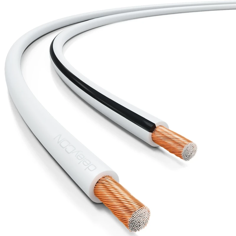 deleyCON 100m (328.08 ft.) Loudspeaker Cable 2x 2.5mm² Speaker Cable CCA Copper-Coated Aluminium 2x50x0.25m (82.02 ft.) m Filaments Polarity Marking - White