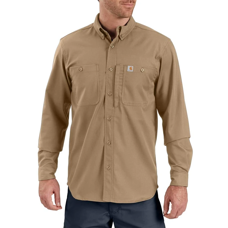 Carhartt Men's Rugged Professional™ Series Relaxed Fit Canvas Long Sleeve Work Shirt, Dark Khaki, XXL