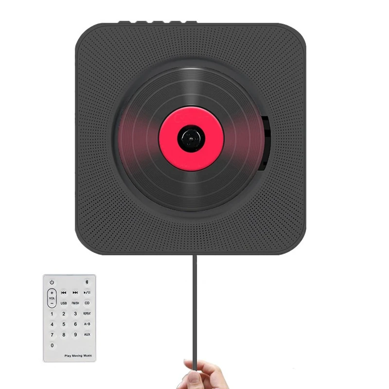 KINGCOO Bluetooth CD Player, Portable Wall Mountable Home Audio Built-in HiFi Speaker with Remote Control FM Radio Cable Pulling-Switch USB MP3 Player (Black)