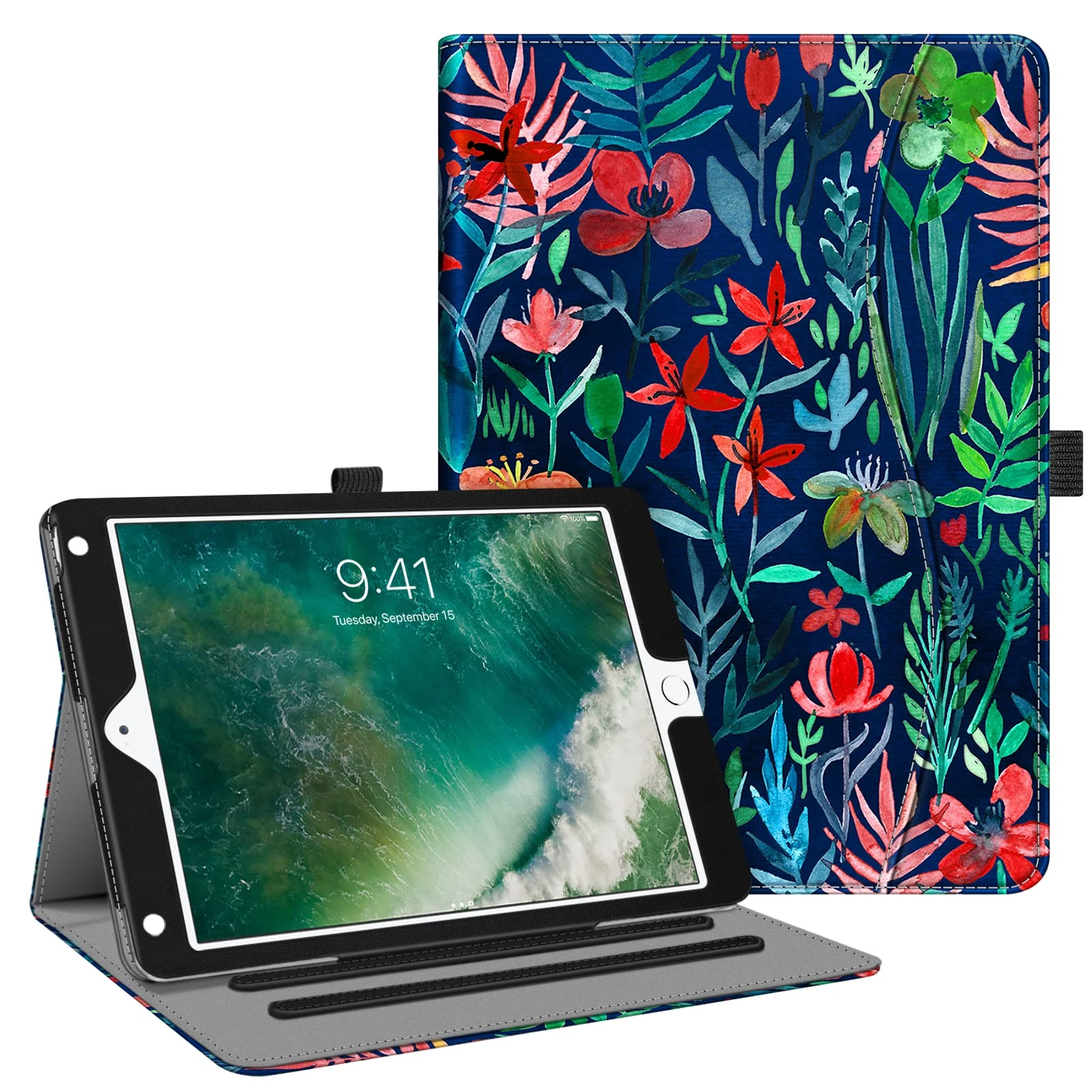 FINTIE Case for iPad 9.7 2018/2017 / iPad Air 2 / iPad Air 9.7 Inches - Multi-Angle Protective Folio Case Cover with Pocket and Auto Sleep/Wake Function, Jungle Night