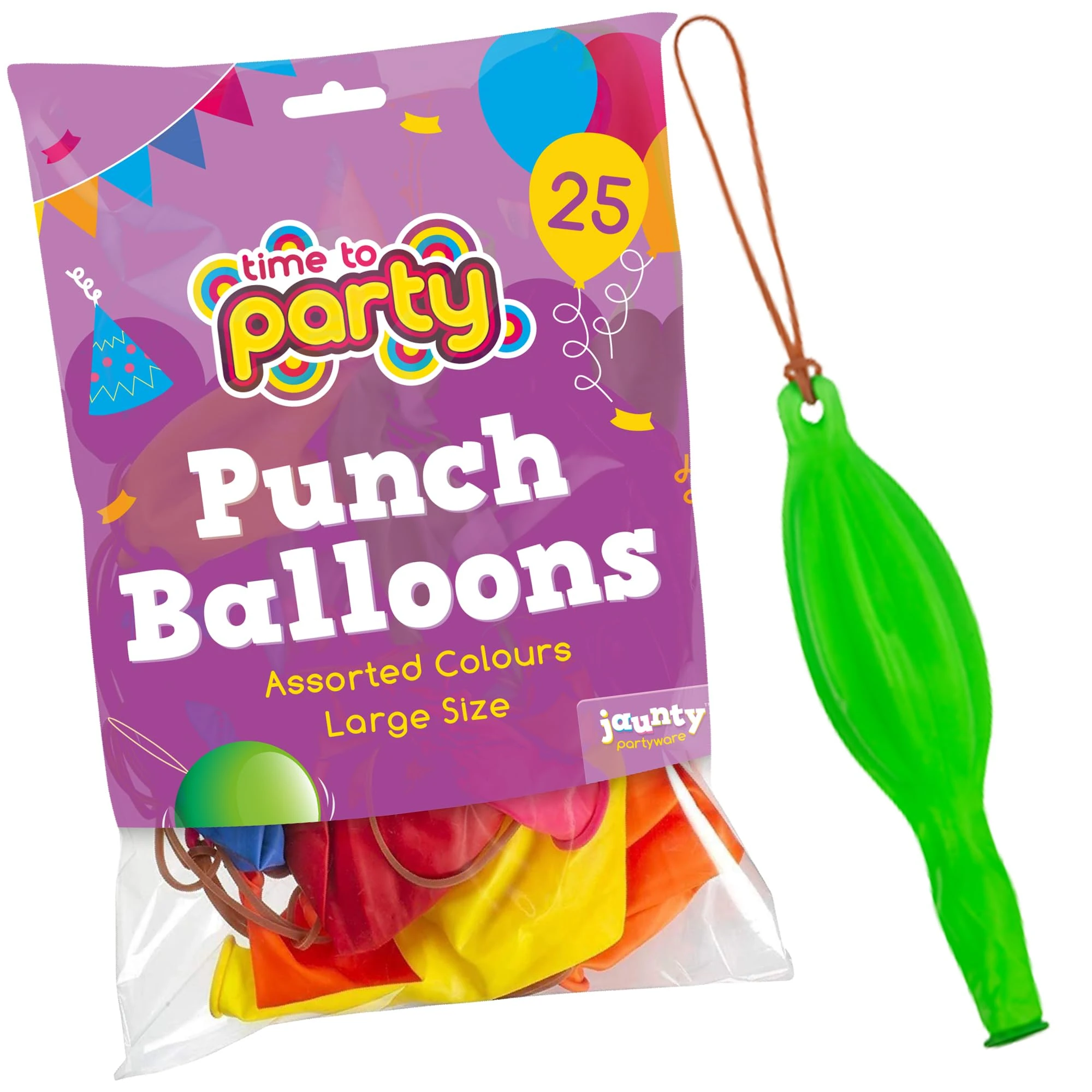 Jaunty Partyware 25x Large Punch Balloons for Kids Ideal Party Bag Fillers - 12 Inch Large Size - Assorted Colours - Fun Children’s Party Ideas - Thick & Strong - Easy to Inflate
