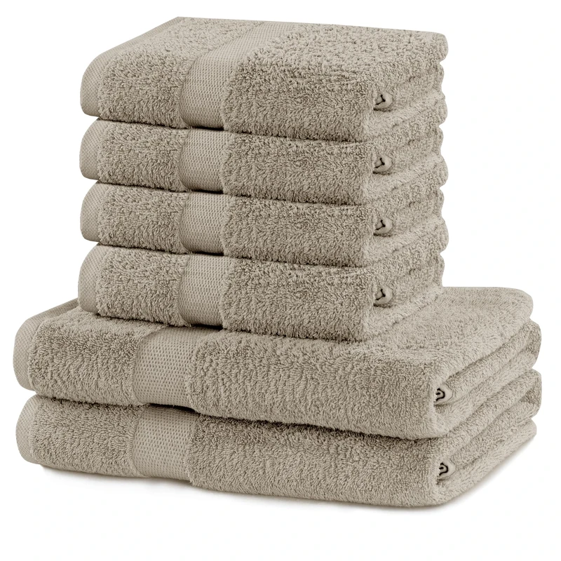 DecoKing Cotton Quality 525 g/m² Set of 4 Hand Towels 50 x 100 cm and 2 Bath Towels 70 x 140 cm Beige Absorbent Marina, Beige Marina, Set 4 x 50 x 100 cm + 2 x 70 x 140 cm