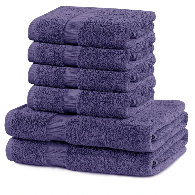 DecoKing Set of 6 Cotton Quality 525 g/m² 4 Hand Towels 50 x 100 cm and 2 Bath Towels 70 x 140 cm Violet Absorbent Marina
