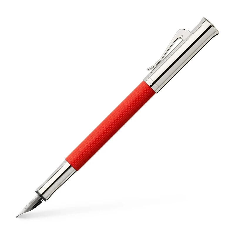 Graf von Faber-Castell 145290 Guilloche India Red Fountain Pen with Stainless Resin Barrel 18 Carat Gold Nib with Iridium Tip Nib Width M Dimensions: Length 131 mm x Diameter 12 mm