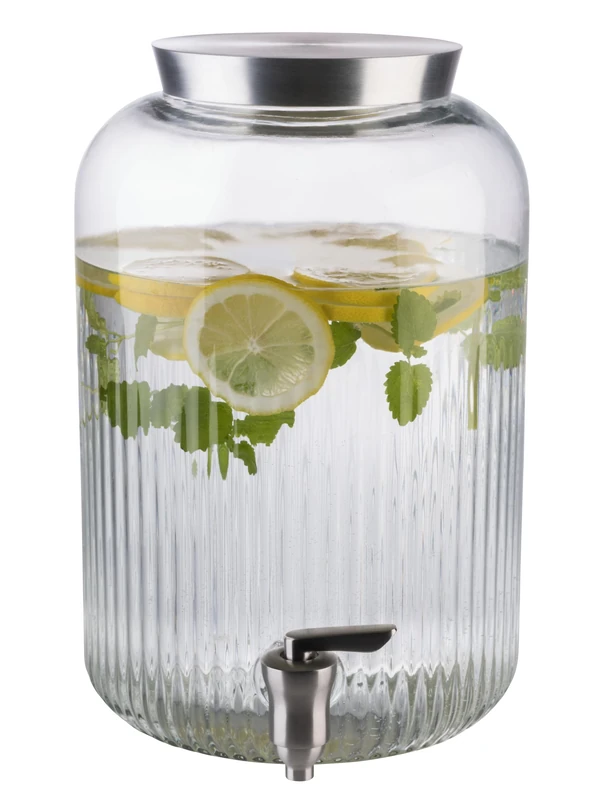APS 10855 Beverage Dispenser, 7 Litres, Glass Container, Stainless Steel Tap, Diameter 20 cm, Height 30.5 cm