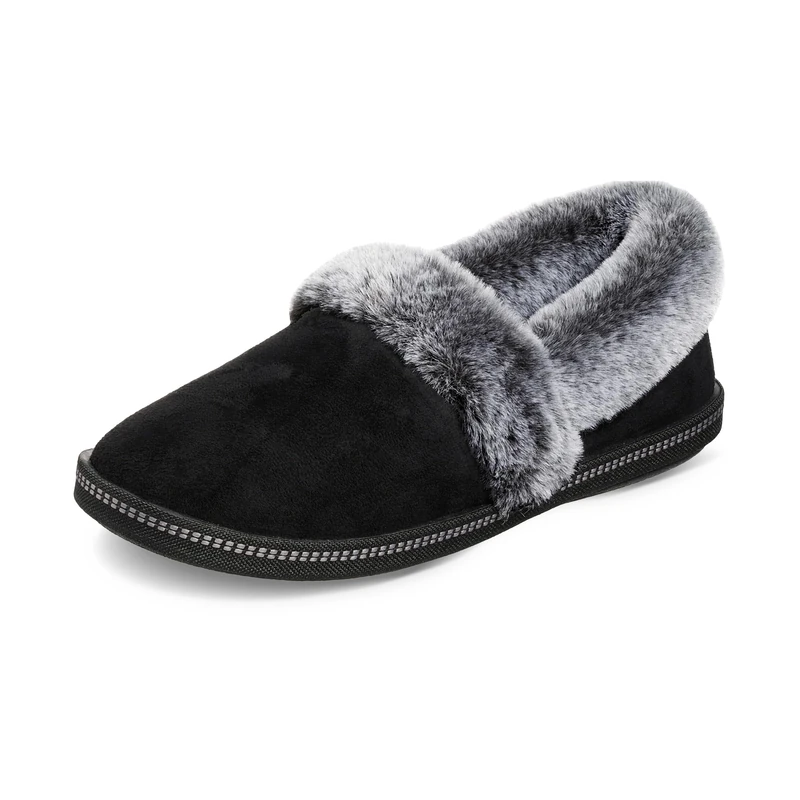 Skechers Women's Cozy Campfire - Team Toasty Low Top Slippers, Black Black Microfiber Suede Faux Fur Line Blk, 4 UK