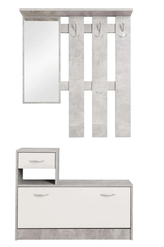 AVANTI TRENDSTORE Rudolf's Wardrobe – With Mirror, 3 Hooks Coat Hooks Input and Shoe Rack. Grey/White - Image 1