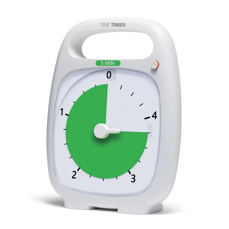 Time Timer PLUS 5 Minute Visual Analog Timer (White) Optional Alert (VolumeControl Dial) No Loud Ticking; Time Management Tool