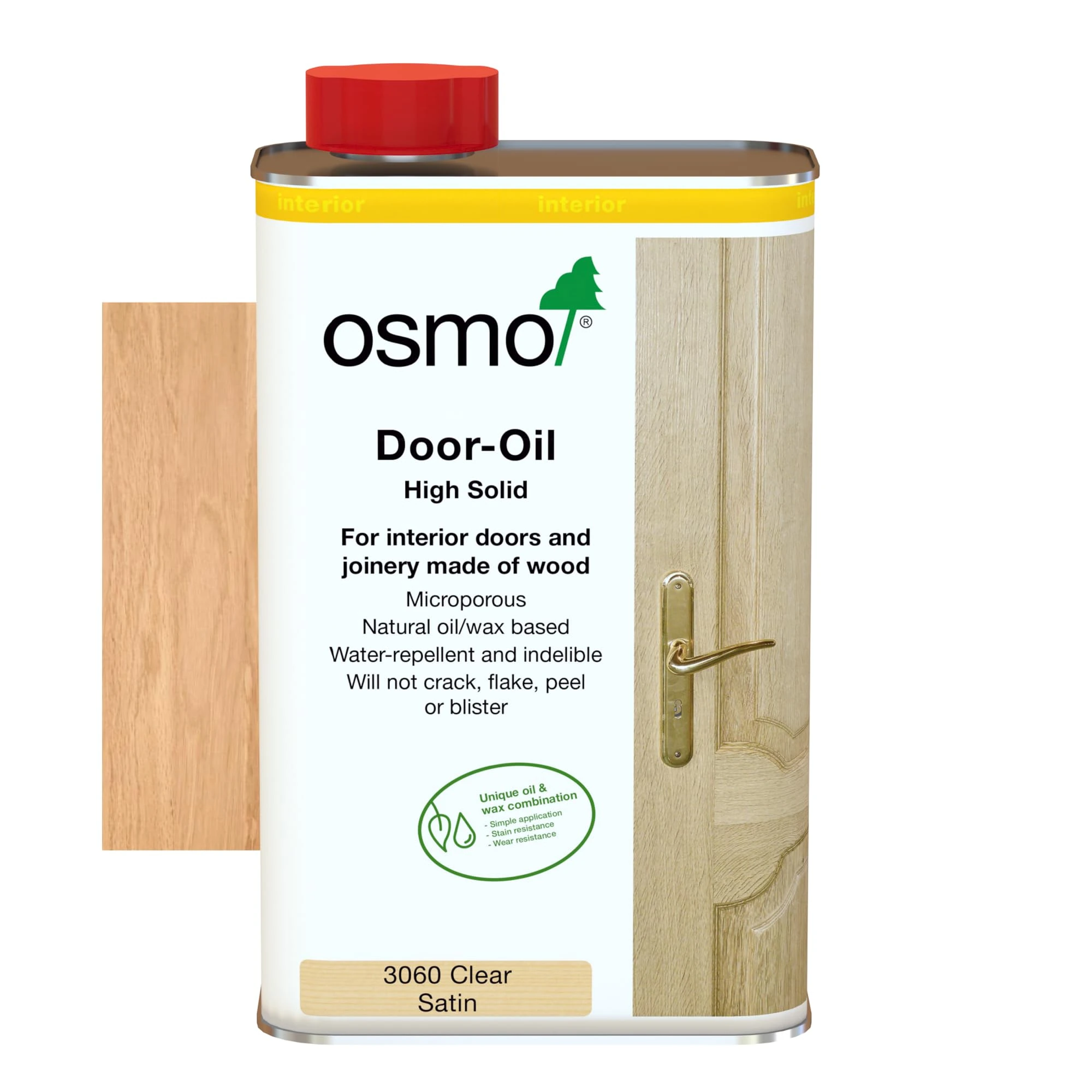 Osmo Door Wood Wax Oil 3060, Clear Satin Finish, 1L - Durable Oil for Doors, Frames and Joinery, Water-Resistant, Wood Treatments - Ideal for Oak, Pine, Spruce, Beech & More