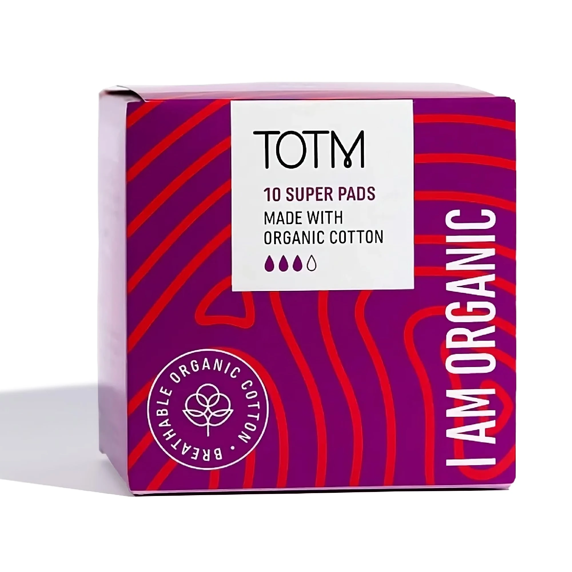 TOTM Organic Cotton Sanitary Pads with Triple-Layer Protection | Super - Pack of 10 | Breathable Period Care with Secure Wings & Waterproof Backing | Sanitary Towels for Day & Night