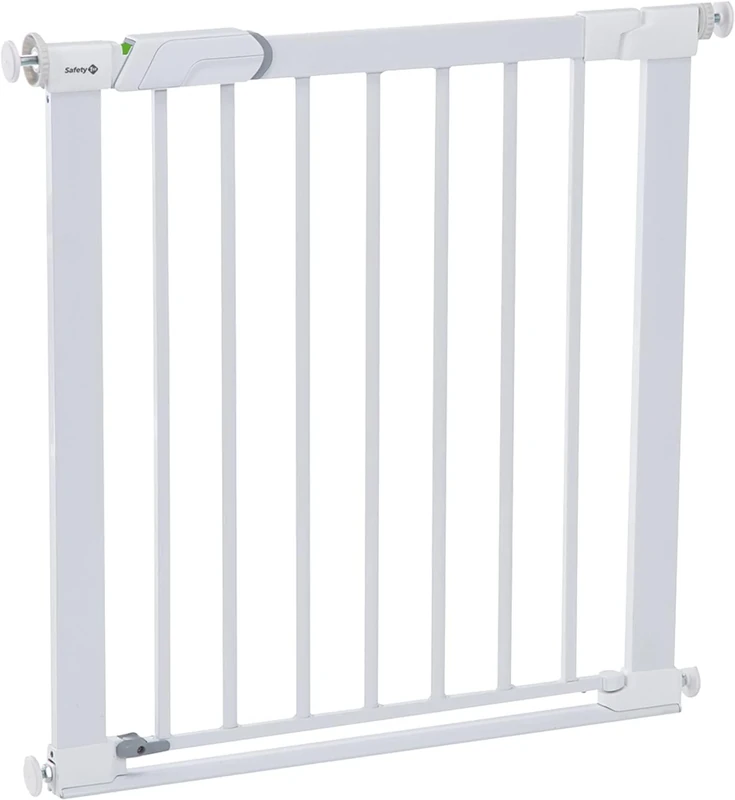 Safety 1st Flat Step Baby Stair Gate Pressure Fit, 73-80cm (max. 101cm), Ultra Flat Step-over Bar, "Keep Open" Baby Safety Gate, One-Hand Opening, No-Screw Installation (No Drilling), White