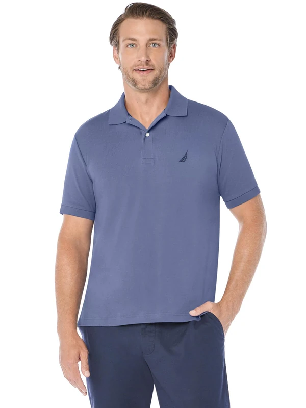 Nautica Men's Classic Fit Short Sleeve Soft Cotton Polo Shirt, Blue Indigo Solid, Large