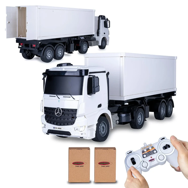 Jamara 405148 – Container Truck Mercedes-Benz Arocs 1: 20 2, 4 G – 2 Speed, Approx. 6 Kph, Up to 30 min Driving Time, Trailer Can Be Coupled and Decoupled Via Remote Control, Detachable Container