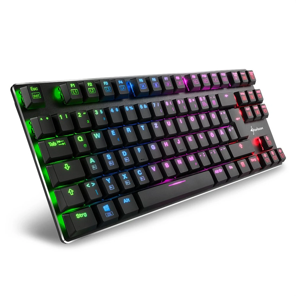 Sharkoon PureWriter RGB TKL Mechanical Low Profile Keyboard (RGB Lighting, Blue Switches, Flat Keys, Tenkeyless, Lighting Effects, Removable USB Cable) Black
