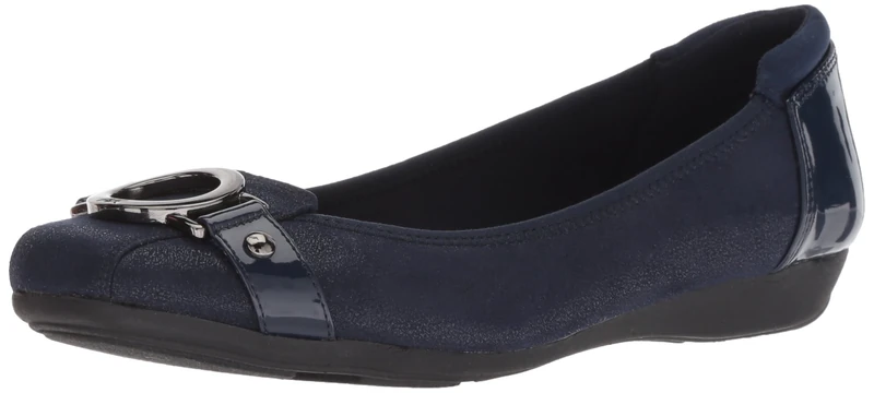 ANNE KLEIN Women's Umeko Ballet Flat, Navy Multi Fabric, 4 UK