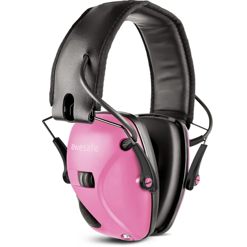 awesafe GF01 Electronic Shooting Earmuffs - NRR 24, Pink, Stereo Sound