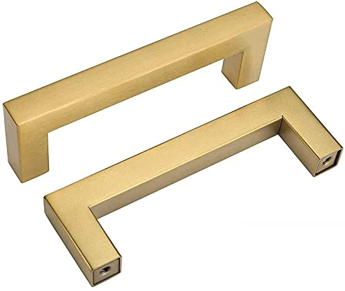 Goldenwarm 25Pcs Door Hardware 96mm((3-3/4in)) Hole Centers Kitchen Cabinet Handles LSJ12GD96 Brass Drawer Pulls for Cabinets Cupboard Kitchen Door Handles Gold