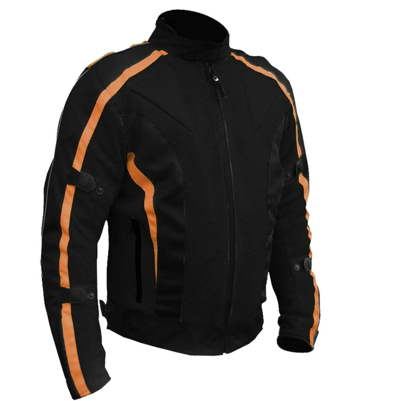 Bikers Gear Australia Chicane Lightweight Summer Air Flow Mesh Vented Motorcycle Jacket with CE 1621-1 Removable Armour Waterproof Liner Cordura, Orange, Size S