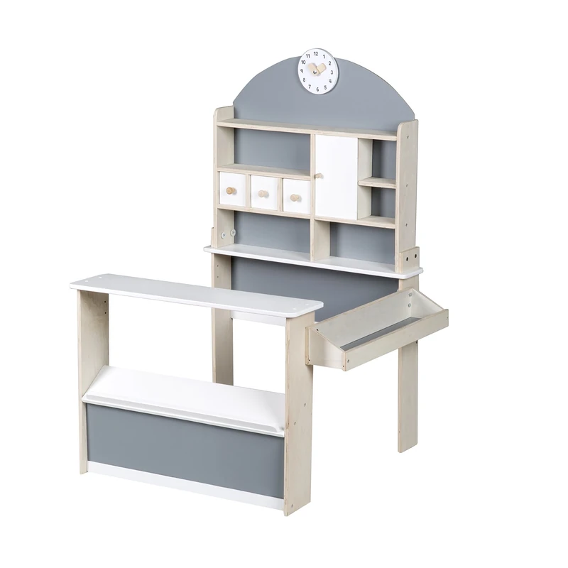 roba Shop, children's shop made of wood, sales stand, 3 years to 10 years, with bar and side counter, Grey