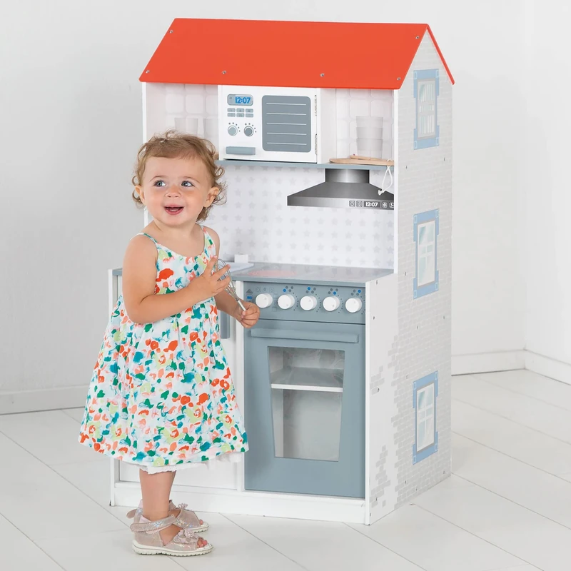 roba 2in1 Reversible Dollhouse and Children's Kitchen, Large Playhouse for Boys and Play Kitchen in one - Image 1