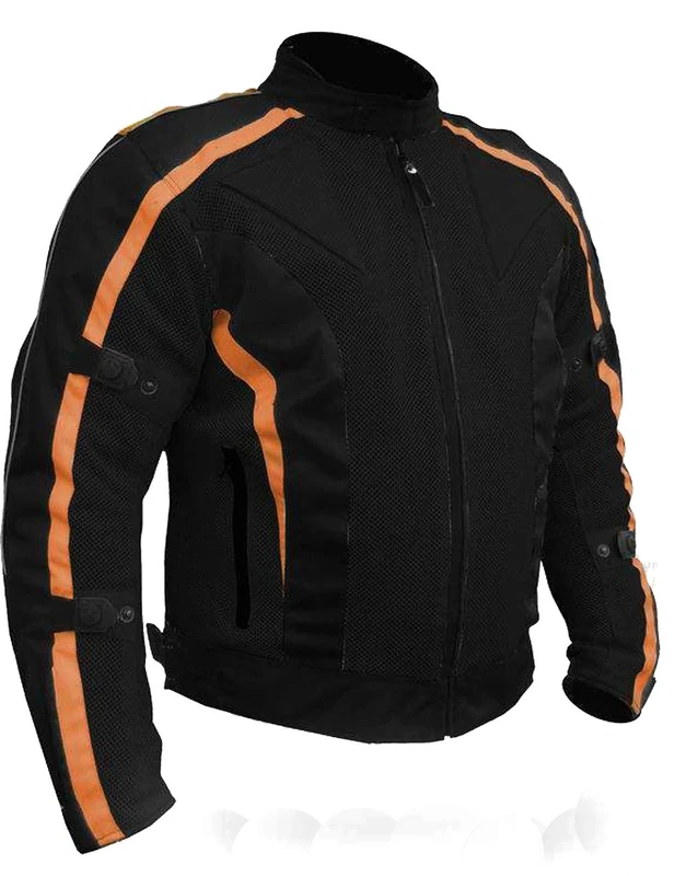 Bikers Gear Australia Chicane Lightweight Summer Air Flow Mesh Vented Motorcycle Jacket with CE 1621-1 Removable Armour Waterproof Liner Cordura, Orange, Size 3XL
