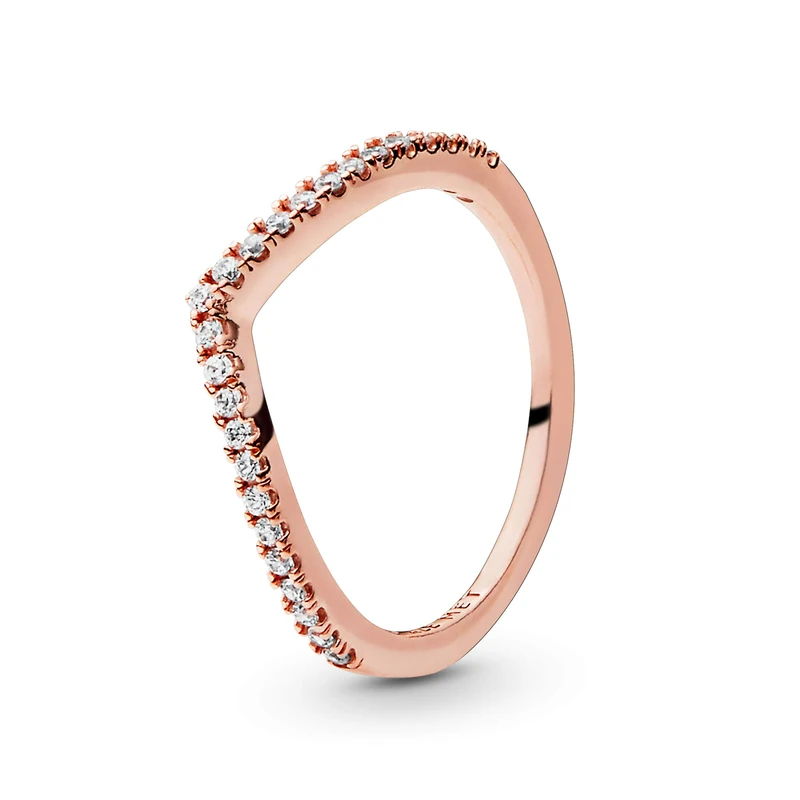 PANDORA Timeless Women's 14k Rose Gold-Plated Sparkling Cubic Zirconia Wishbone Ring, Size 56, No Box