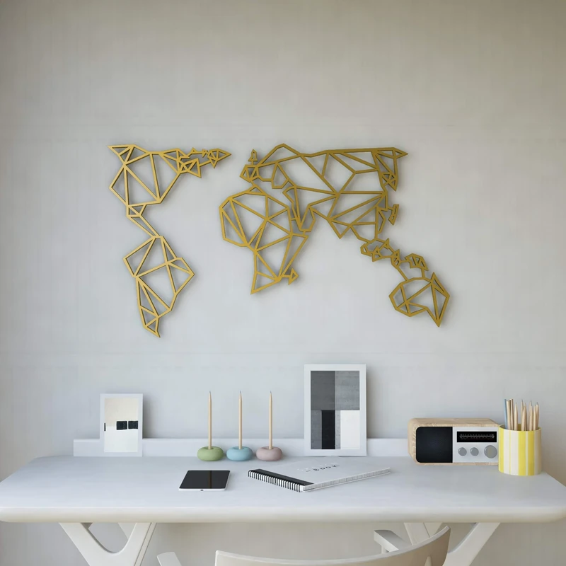 Homemania Metal Decoration World Map, Silver, W120xd0.15xh60 cm