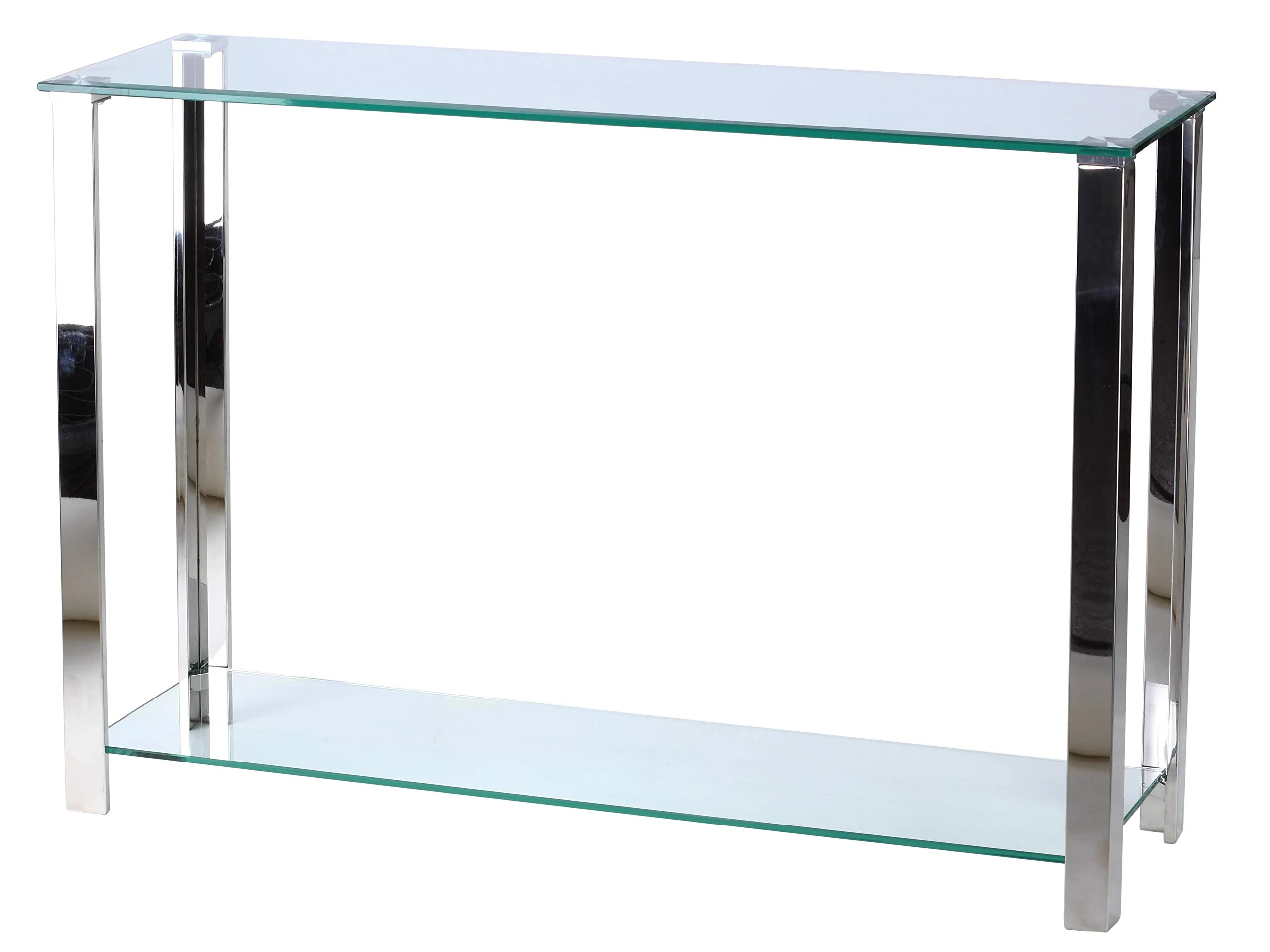 Cortesi Home CH-AT656926 Melissa Double Shelf Glass & Metal Console Table Silver