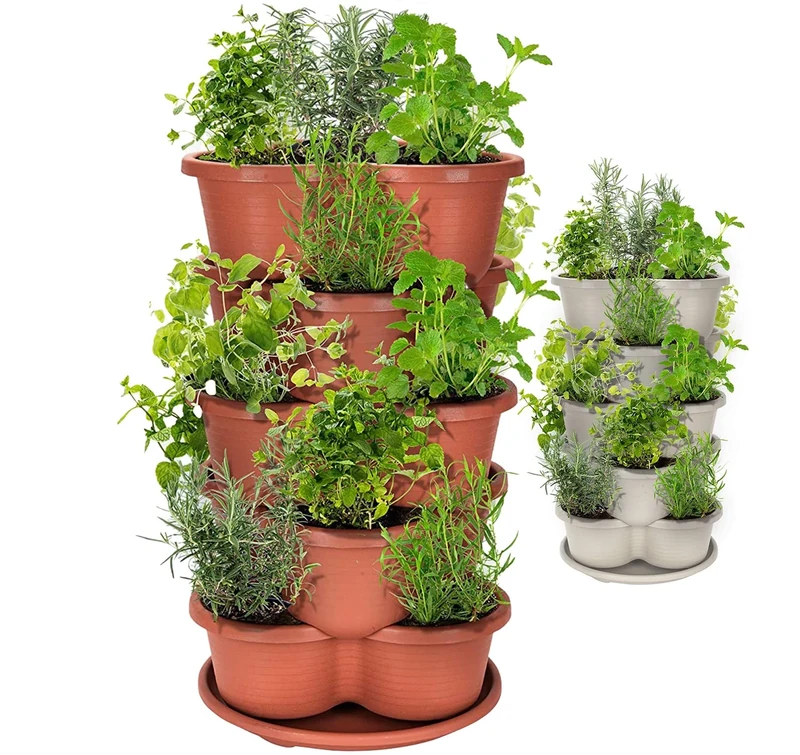 Amazing Creation Stackable Planter, Vertical Tower Garden, 5 Tier Herb Garden for Indoor/Outdoor, Terracotta