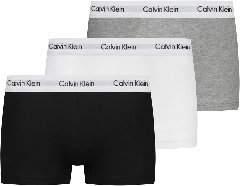 Calvin Klein Men’s 3 Pack Low Rise Trunks, Multicolour (Black/White/Grey Heather), XL