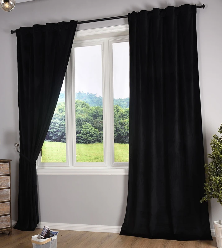Gardinenbox Milano 20357 Blackout Curtain Velvet Opaque Tab Tape Drawstring Blackout Can Be Shortened Black 2 Pieces H x W 280 x 135 cm