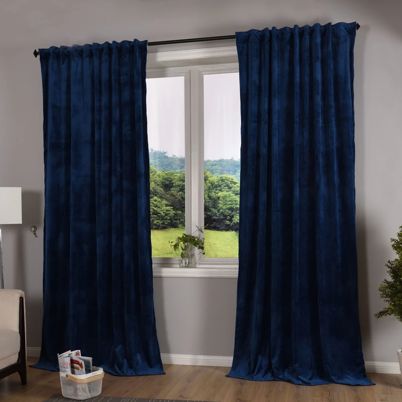 Gardinenbox Milano 20357 Blackout Curtain Velvet Opaque Tab Tape Drawstring Blackout Can Be Shortened 2 Pieces H x W 280 x 135 cm Blue