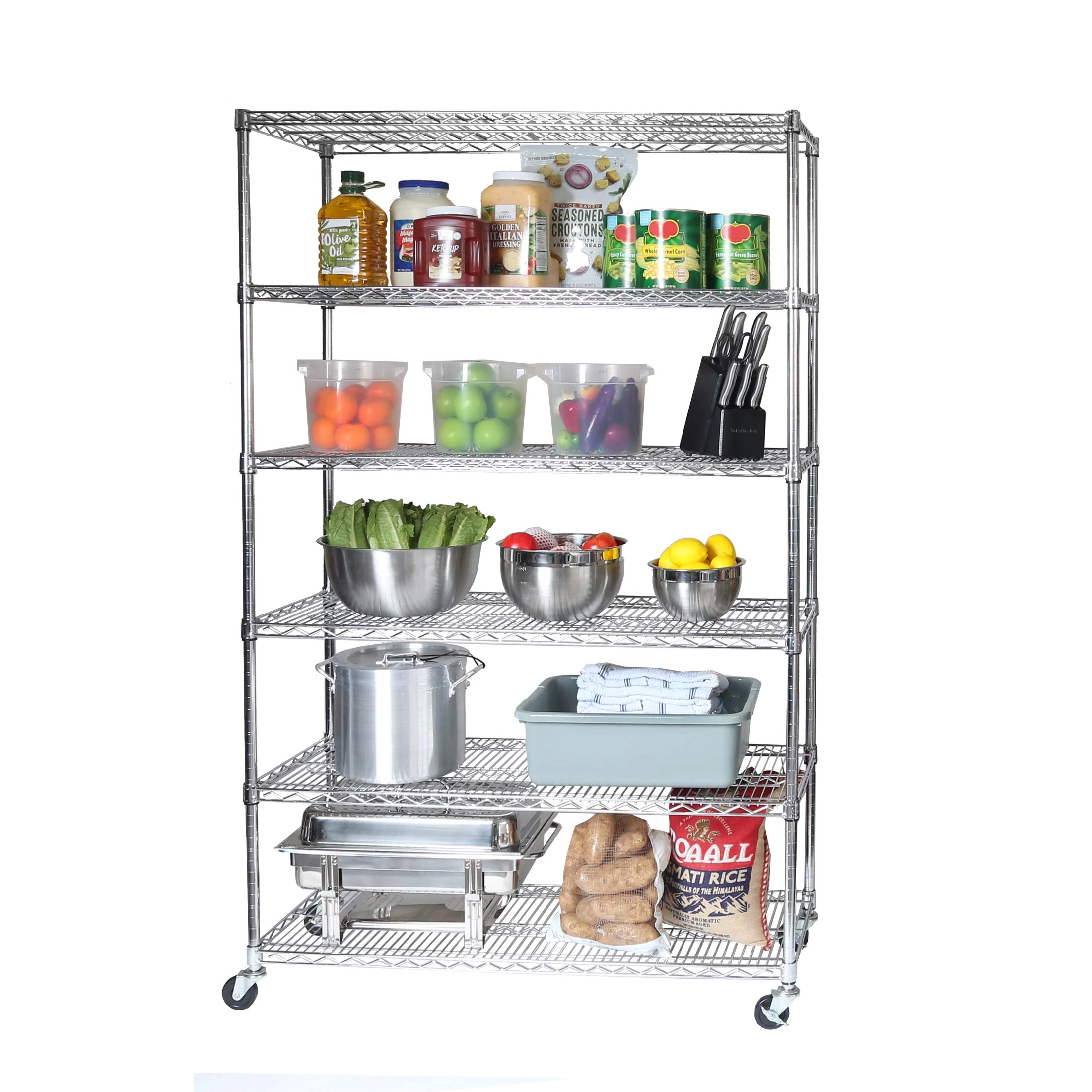 Seville Classics UltraDurable Heavy-Duty NSF Solid Steel Wire Shelving with Wheels, 6-Tier, Chrome, 121.9 x 45.7 x 182.8cm (LxWxH)