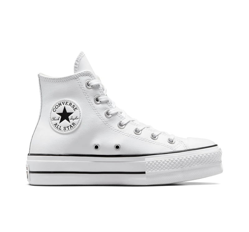 Converse All Star Lift Hi Trainers White White Black Leather - 5 UK